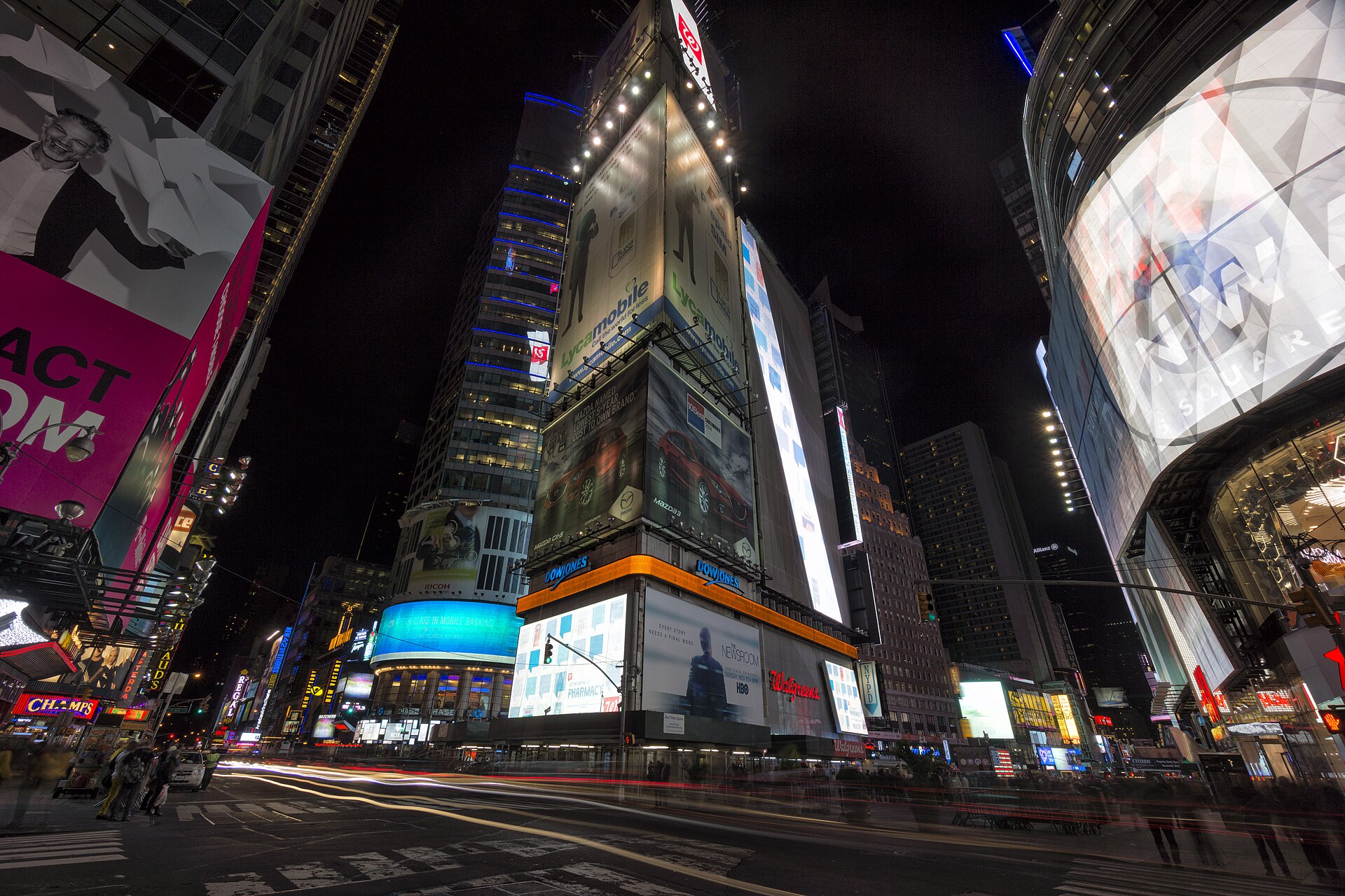 Illuminated advertising displays in Times Square, New York at night